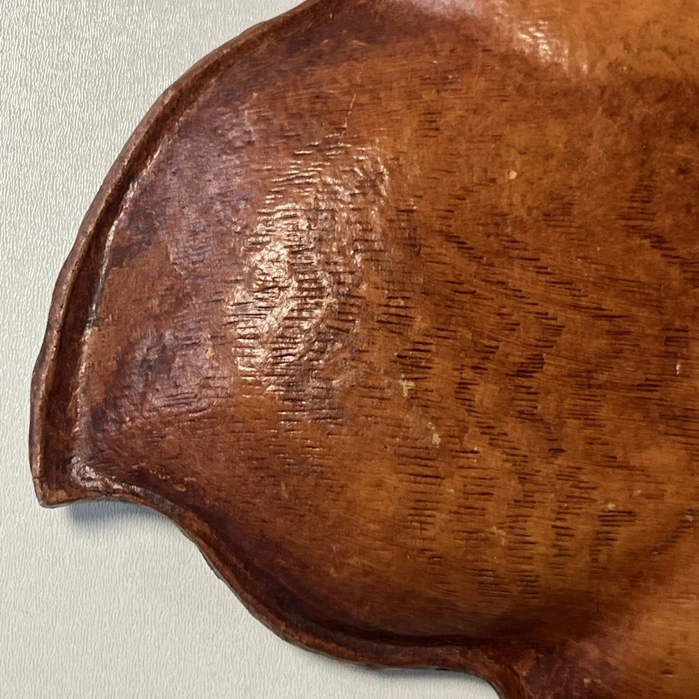 Vintage Multi Products Inc Faux Wood Leaf Tray Divided Dish Mid Century‎ Brown